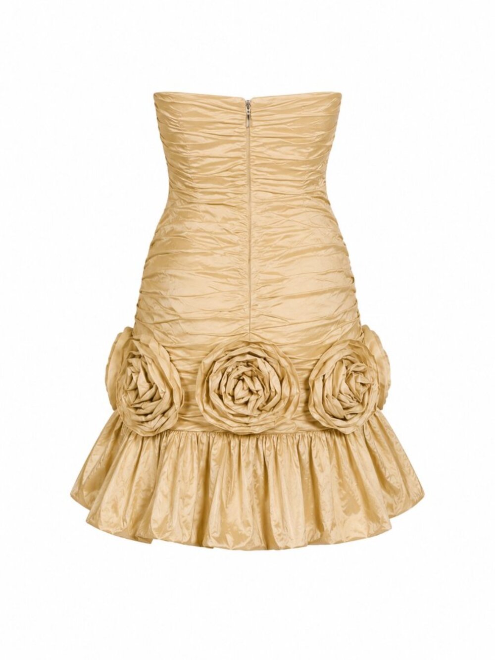 BCBG Max Azria Champagne Gold Rosette Strapless Cocktail Dress Sz 2 - Picture 4 of 6